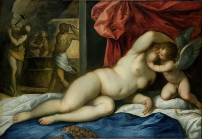 Venus en Amor in de smidse van Vulcanus door Palma Il Giovane